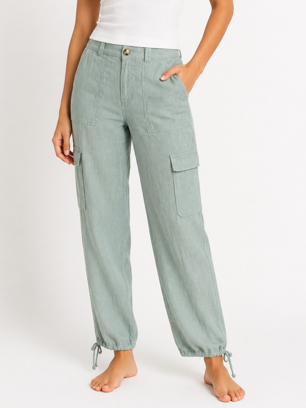 C&C California Sage Gray Linen Cargo Pants